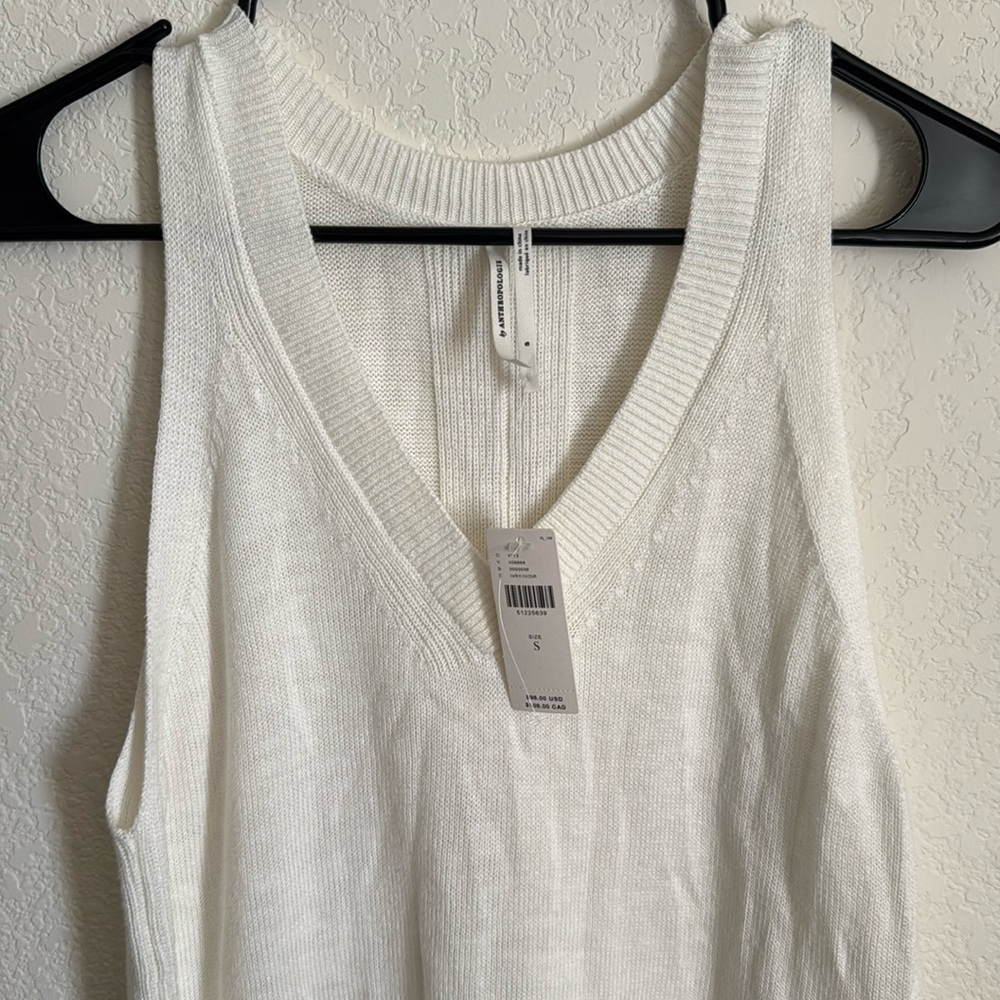 NWT Anthropologie White Knit V-Neck Tank Top High Low Hem Size S - Picture 2 of 6
